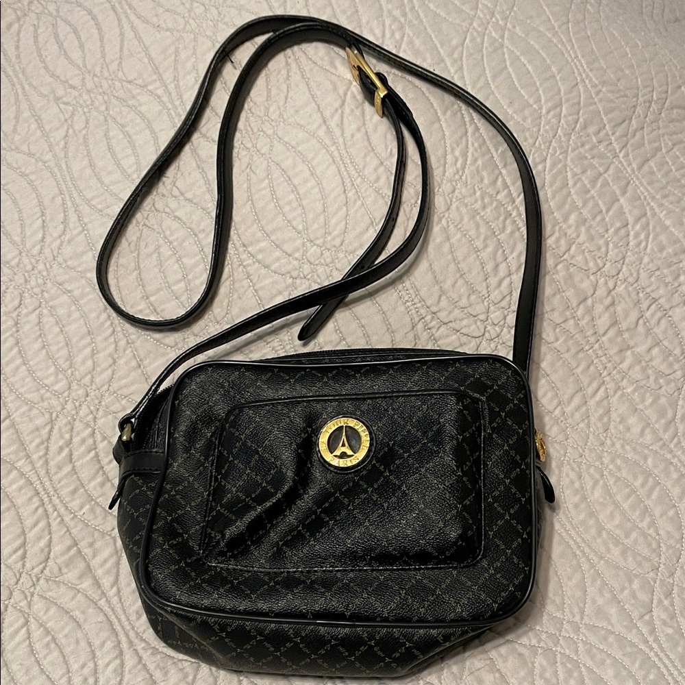 Paris La Tour Eiffel Black Crossbody Bag with Gold Accents
